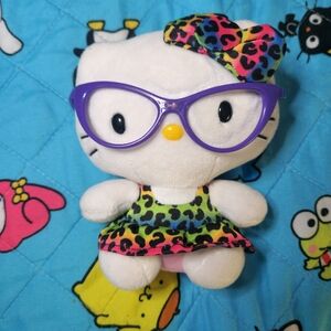 Hello Kitty TY Plush with Purple Glasses and Multicolor Outfit